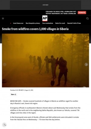 Обложка Электронного документа: Smoke from wildfires covers 1,000 villages in Siberia