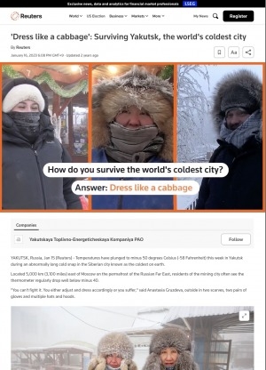 Обложка Электронного документа: "Dress like a cabbage": surviving Yakutsk, the world's coldest city