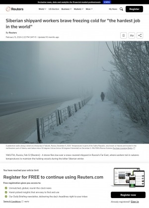 Обложка Электронного документа: Siberian shipyard workers brave freezing cold for "the hardest job in the world"