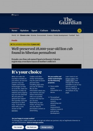 Обложка Электронного документа: Well-preserved 28,000-year-old lion cub found in Siberian permafrost: female cave lion cub named Sparta in Russia’s Yakutia region may even have traces of mother’s milk in it