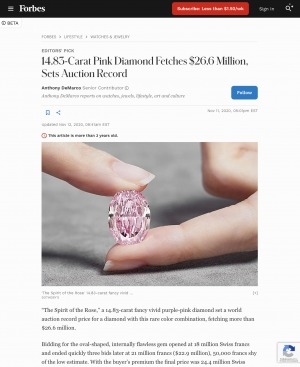 Обложка Электронного документа: 14.83-carat pink diamond fetches