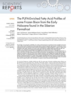 Обложка Электронного документа: The PUFA-Enriched Fatty Acid Profiles ofsome Frozen Bison from the Early Holocene found in the SiberianPermafrost