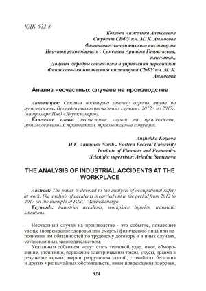 Обложка Электронного документа: Анализ несчастных случаев на производстве = The analysis of industrial accidents at the workplace