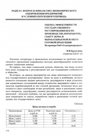 Обложка Электронного документа: Оценка эффективности государственного регулирования цен по производству, переработке, сбыту зерна и вырабатываемой из него готовой продукции: на примере ОАО "Сахазернопродукт"