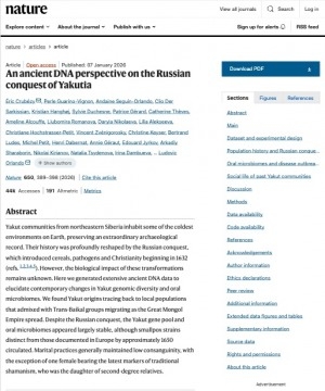 Обложка Электронного документа: An ancient DNA perspective on the Russian conquest of Yakutia: Éric Crubézy, Perle Guarino-Vignon, Andaine Seguin-Orlando [et al.]