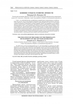 Обложка Электронного документа: Влияние семьи на развитие личности = The influence of the family on the personality development of the younger generation