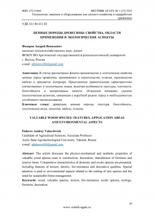Обложка Электронного документа: Ценные породы древесины: свойства, области применения и экологические аспекты = Valuable wood species: features, application areas and environmental aspects