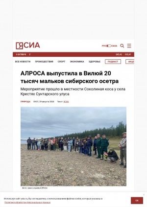 Обложка Электронного документа: АЛРОСА выпустила в Вилюй 20 тысяч мальков сибирского осетра: мероприятие прошло в местности Соколиная коса у села Крестях Сунтарского улуса