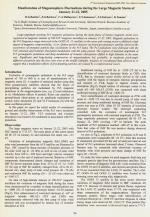 Обложка Электронного документа: Manifestation of Magnetosphere Fluctuations during the Large Magnetic Storm of January 21-22, 2005