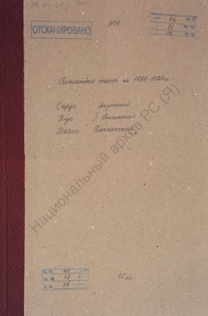 Обложка Электронного документа: Поселенная книга по Кяннянскому наслегу 1-го Амгинского улуса Якутского округа. 1 октября 1926 г. - 1 октября 1927 г.