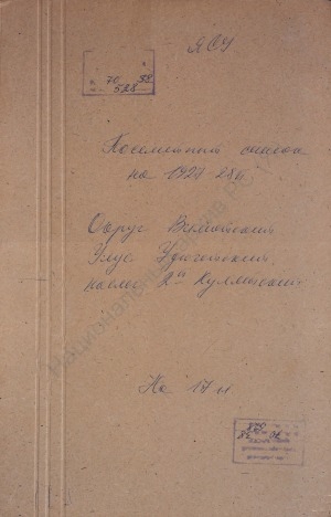 Обложка Электронного документа: Посемейный список по 2-му Кулятскому наслегу Удюгейского улуса Вилюйского округа. 1 октября 1927 г. - 1 октября 1928 г.