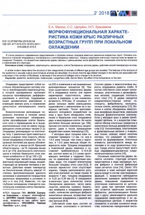 Обложка Электронного документа: Морфофункциональная характеристика кожи крыс различных возрастных групп при локальном охлаждении
