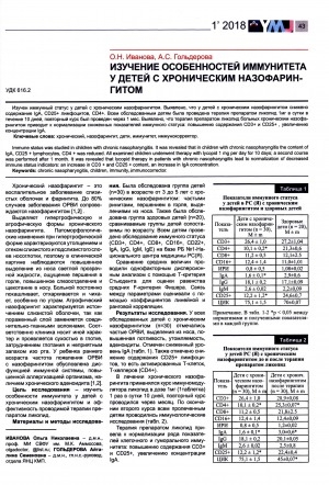 Обложка Электронного документа: Изучение особенностей иммунитета у детей с хроническим назофарингитом