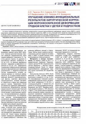 Обложка Электронного документа: Улучшение клинико-функциональных результатов хирургической коррекции воронкообразной деформации грудной клетки у детей и подростков