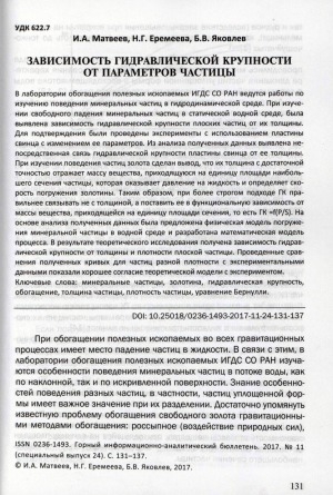 Обложка Электронного документа: Зависимость гидравлической крупности от параметров частицы
