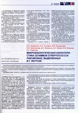 Обложка Электронного документа: Микробиологическая характеристика штаммов Streptococcus рneumoniaе, выделенных в г. Якутске