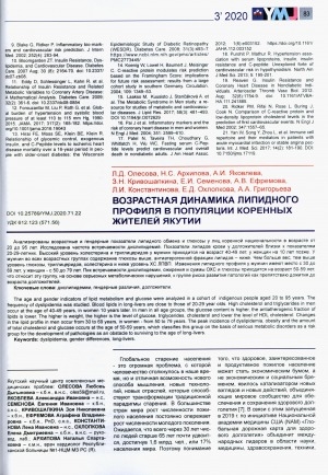 Обложка Электронного документа: Возрастная динамика липидного профиля в популяции коренных жителей Якутии