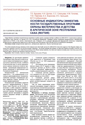 Обложка Электронного документа: Основные индикаторы эффективности государственных программ охраны материнства и детства в Арктической зоне Республики Саха (Якутия)