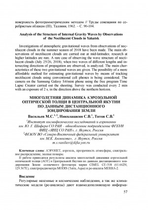 Обложка Электронного документа: Многолетняя динамика аэрозольной оптической толщи в Центральной Якутии по данным дистанционного зондирования Земли <br>Long-Term Dynamics of Aerosol Optical Depth in Central Yakutia by Earth Remote Sensing Data
