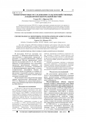 Обложка Электронного документа: Мониторинговые исследования сельскохозяйственных ландшафтов в Центральной Якутии <br>Сryoecological monitoring investigations of agricultural landscapes in Сentral Yakutia