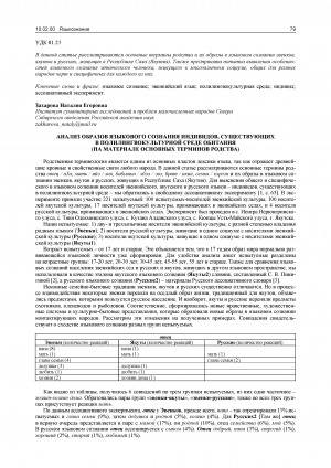 Обложка Электронного документа: Анализ образов языкового сознания индивидов, существующих в полилингвокультурной среде обитания: (на материале основных терминов родства)