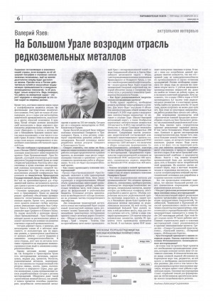 Обложка Электронного документа: Валерий Язев: На Большом Урале возродим отрасль редкоземельных металлов