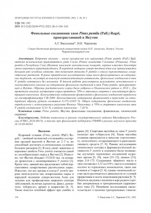 Обложка Электронного документа: Фенольные соединения хвои Pinus pumila (Pall.) Regel, произрастающей в Якутии <br>Phenolic compounds of the needles of Pinus Pumila (Pall.) Regel growing in Yakutia