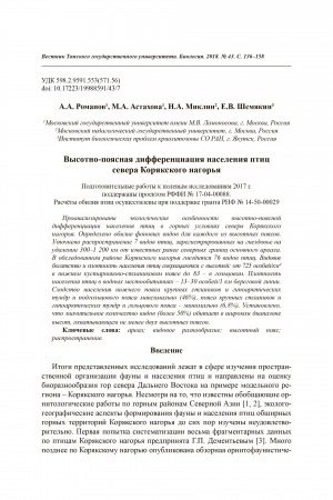 Обложка Электронного документа: Высотно-поясная дифференциация населения птиц севера Корякского нагорья <br>Altitudinal-belt differentiation of the bird population in the north of the Koryak Highland