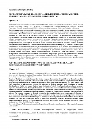 Обложка Электронного документа: Постфлювиальные трансформации лесной растительности в долине р. Алазеи (Колымская низменность) <br>Post-fluvial transformations of the Alazeya River valley (Kolyma Lowland) forest vegetation