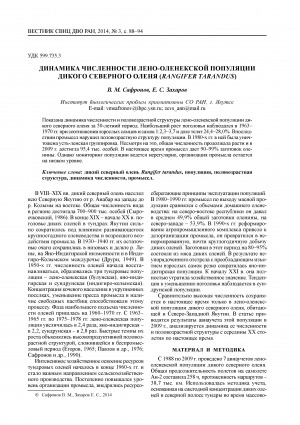 Обложка Электронного документа: Динамика численности лено-оленекской популяции дикого северного оленя (Rangifer tarandus) <br>The number dynamics of the Lena-Olenyok wild reindeer (rangifer tarandus) population
