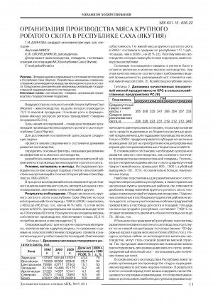 Обложка Электронного документа: Организация производства мяса крупного рогатого скота в Республике Саха (Якутия) <br>Organization of cattle meat production in Republic of Sakha (Yakutia)