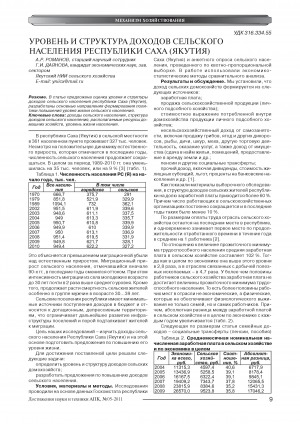 Обложка Электронного документа: Уровень и структура доходов сельского населения Республики Саха (Якутия) <br>Rural population income level and structure of the Sakha Republic (Yakutia)