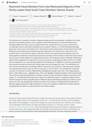 Обложка Электронного документа: Mammoth fauna remains from late pleistocene deposits of the Dmitry Laptev Strait South Coast (Northern Yakutia, Russia): [this is an abstract of the article  Tatiana V. Kuznetsova, Sebastian Wetterich, Heidrun Matthes, Vladimir E. Tumskoy, Lutz Schirrmeister about a method to characterize fossil bone samples by the location of their discovery and by the accuracy of their relation to a depositional horizon]