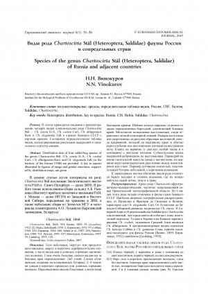 Обложка Электронного документа: Виды рода Chartoscirta Stеl (Heteroptera, Saldidae) фауны России и сопредельных стран <br>Species of the genus Chartoscirta Stål (Heteroptera, Saldidae) of Russia and adjacent countries