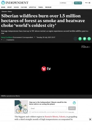 Обложка Электронного документа: Siberian wildfires burn over 1.5 million hectares of forest as smoke and heatwave choke ‘world’s coldest city’: [with comments of the republic’s first deputy prime minister Dmitry Sadovnikov, the senior scientist of Copernicus Atmosphere Monitoring Service Mark Parrington]