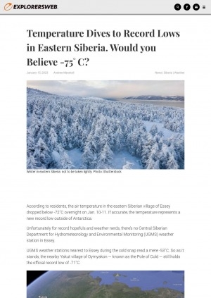 Обложка Электронного документа: Temperature Dives to Record Lows in Eastern Siberia. Would you Believe -75˚C?