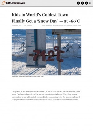 Обложка Электронного документа: Kids in World’s Coldest Town Finally Get a ‘Snow Day’ — at -60°C