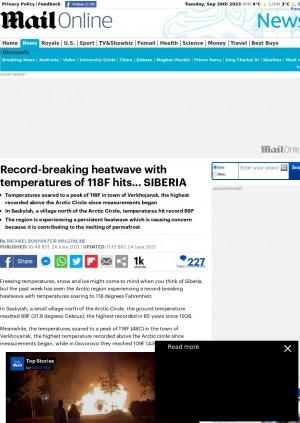 Обложка Электронного документа: Record-breaking heatwave with temperatures of 118F hits...Siberia