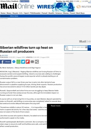 Обложка Электронного документа: Siberian wildfires turn up heat on Russian oil producers