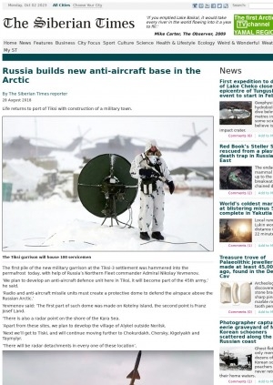 Обложка Электронного документа: Russia builds new anti-aircraft base in the Arсtic: [with comments of Admiral Nikolay Yevmenov, head of Yakutia Aisen Nikolayev]