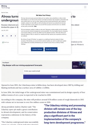 Обложка Электронного документа: Alrosa turns Udachnaya diamond mine in Russia to underground operation