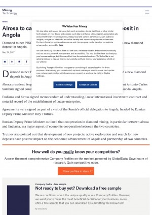 Обложка Электронного документа: Alrosa to carry out development of diamond deposit in Angola: [with comments of the Alrosa president Sergey Ivanov]