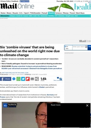 Обложка Электронного документа: Six 'zombie viruses' that are being unleashed on the world right now due to climate change