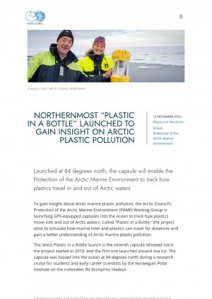 Обложка Электронного документа: Northernmost "plastic in a bottle" launched to gain insight on arctic plastic pollution
