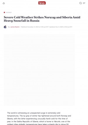Обложка Электронного документа: Severe Cold Weather Strikes Norway and Siberia Amid Heavy Snowfall in Russia