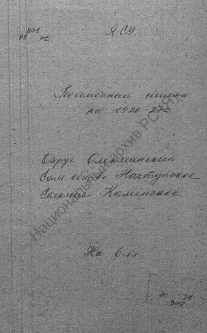 Обложка Электронного документа: Посемейный список по Каменскому селению Нохтуйского сельского общества Олёкминского округа. 1 октября 1926 г. - 1 октября 1927 г.